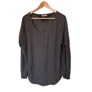Theo & Spence Waffle Knit Scoop Neck Long‎ Sleeve Top Womens Medium Gray